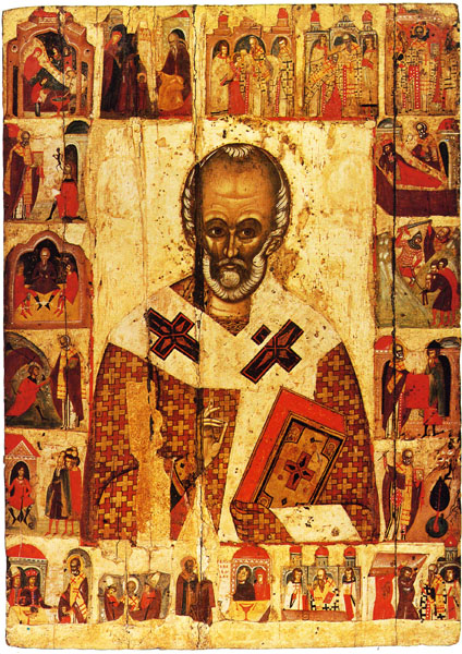 Коломенская икона «Св. Николай Чудотворец в житии», XIV век, Третьяковская галерея