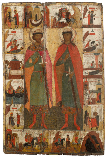 Коломенская икона «Свв. Борис и Глеб», XIV век, Третьяковская галерея