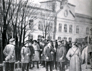 Общезаводской митинг рабочих машиностроительного завода в Коломне в 1905 году